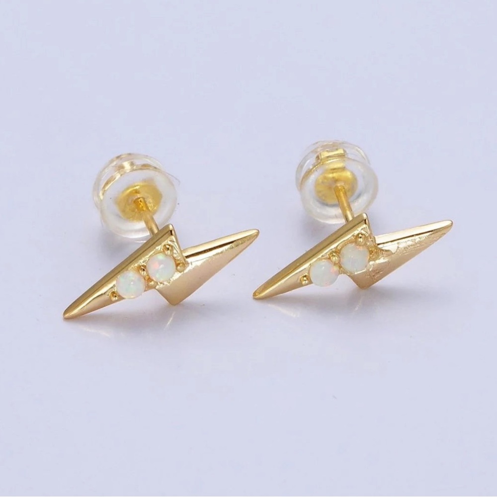 Opal Lightening Bolt Stud Earrings